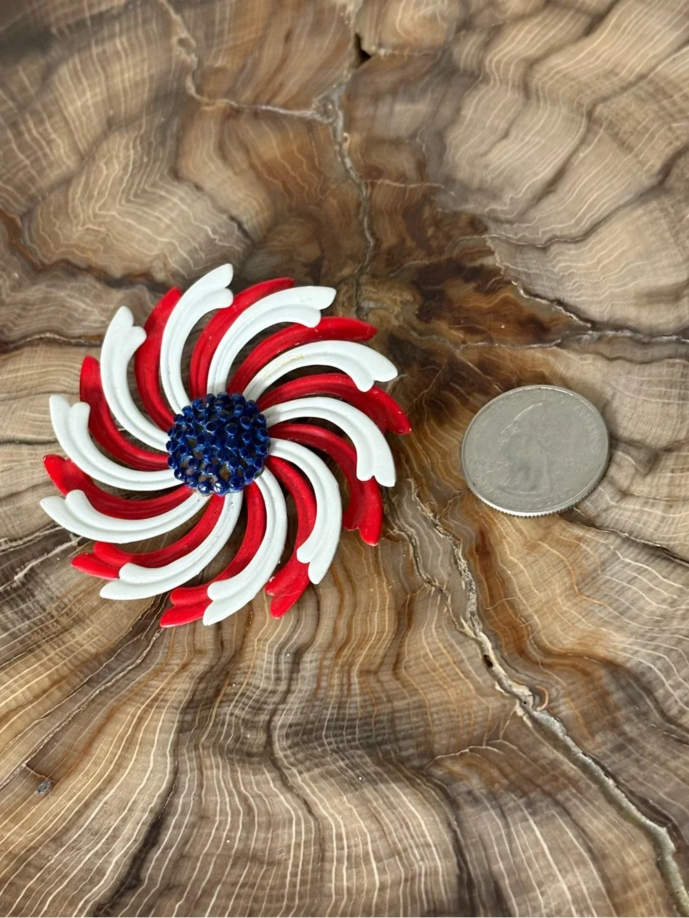 Vintage 60’s Patriotic Pinwheel Flower Power Swirl Brooch